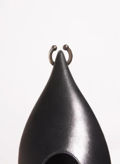 MUGLER black leather piercing fang flat mules