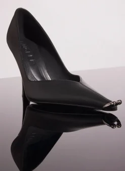 MUGLER black leather piercing fang 95 pump