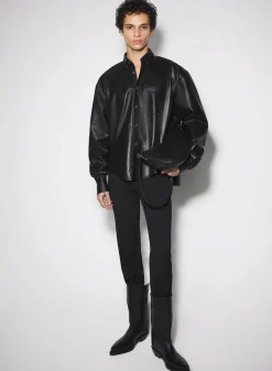 Women MUGLER black leather piercing shirt