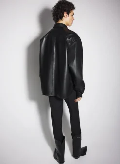 Women MUGLER black leather piercing shirt