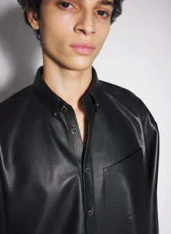 Women MUGLER black leather piercing shirt