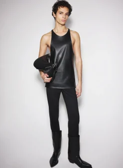 Women MUGLER black leather tank top