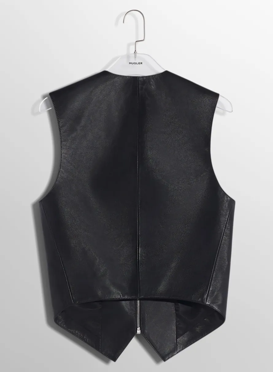 Women MUGLER black leather zipper vest