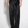 Women MUGLER black moiré velvet trousers