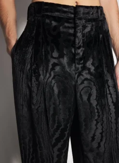Women MUGLER black moiré velvet trousers