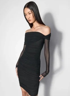 Women MUGLER black off-shoulder ruched dress