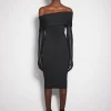 Women MUGLER black off-shoulder sculpting knit dress