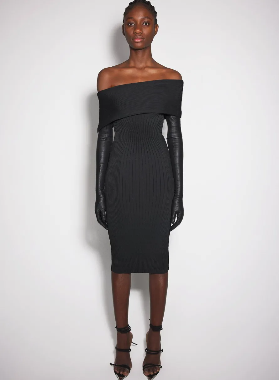 Women MUGLER black off-shoulder sculpting knit dress