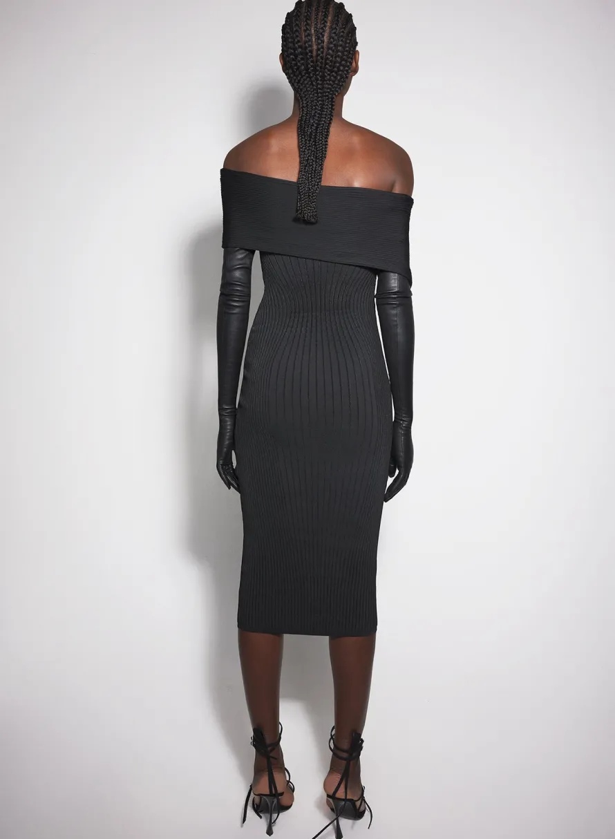 Women MUGLER black off-shoulder sculpting knit dress