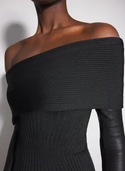 Women MUGLER black off-shoulder sculpting knit dress