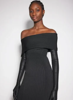 Women MUGLER black off-shoulder sculpting knit dress