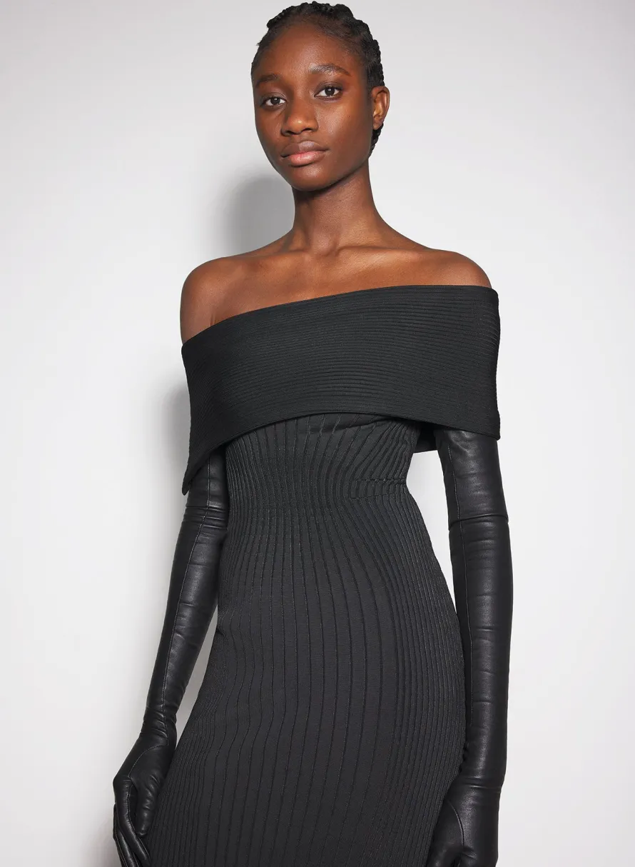 Women MUGLER black off-shoulder sculpting knit dress
