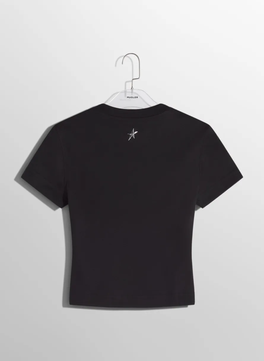 Women MUGLER black pierced baby t-shirt