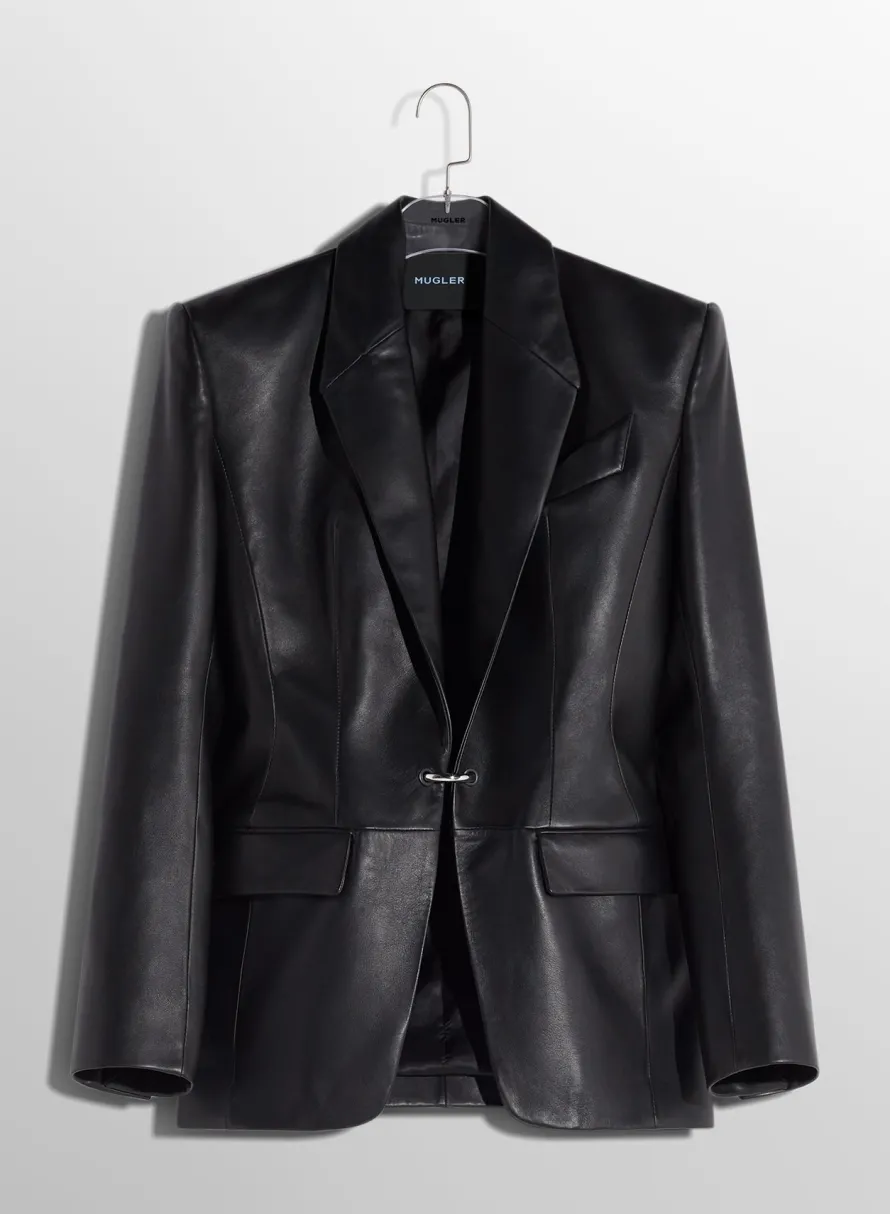 Women MUGLER black pierced tailored leather jacket
