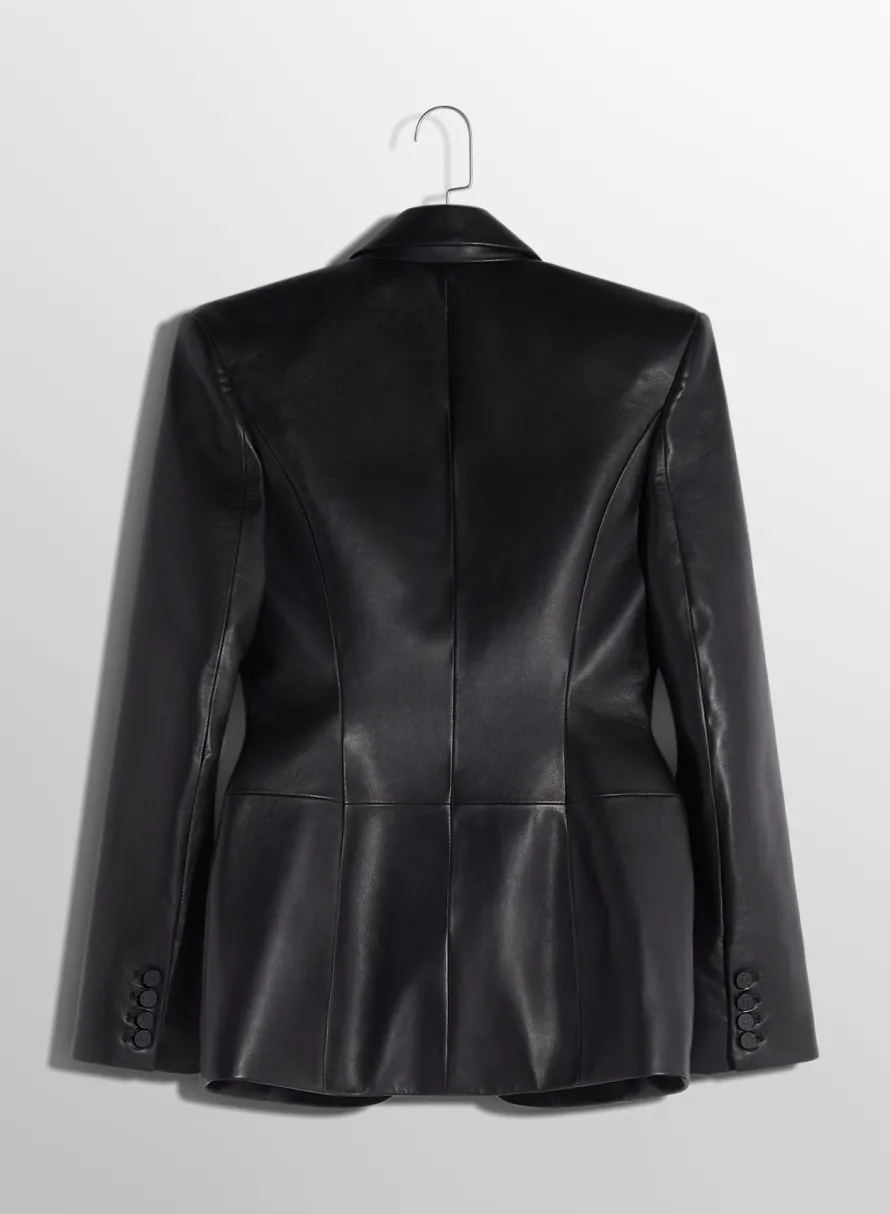 Women MUGLER black pierced tailored leather jacket