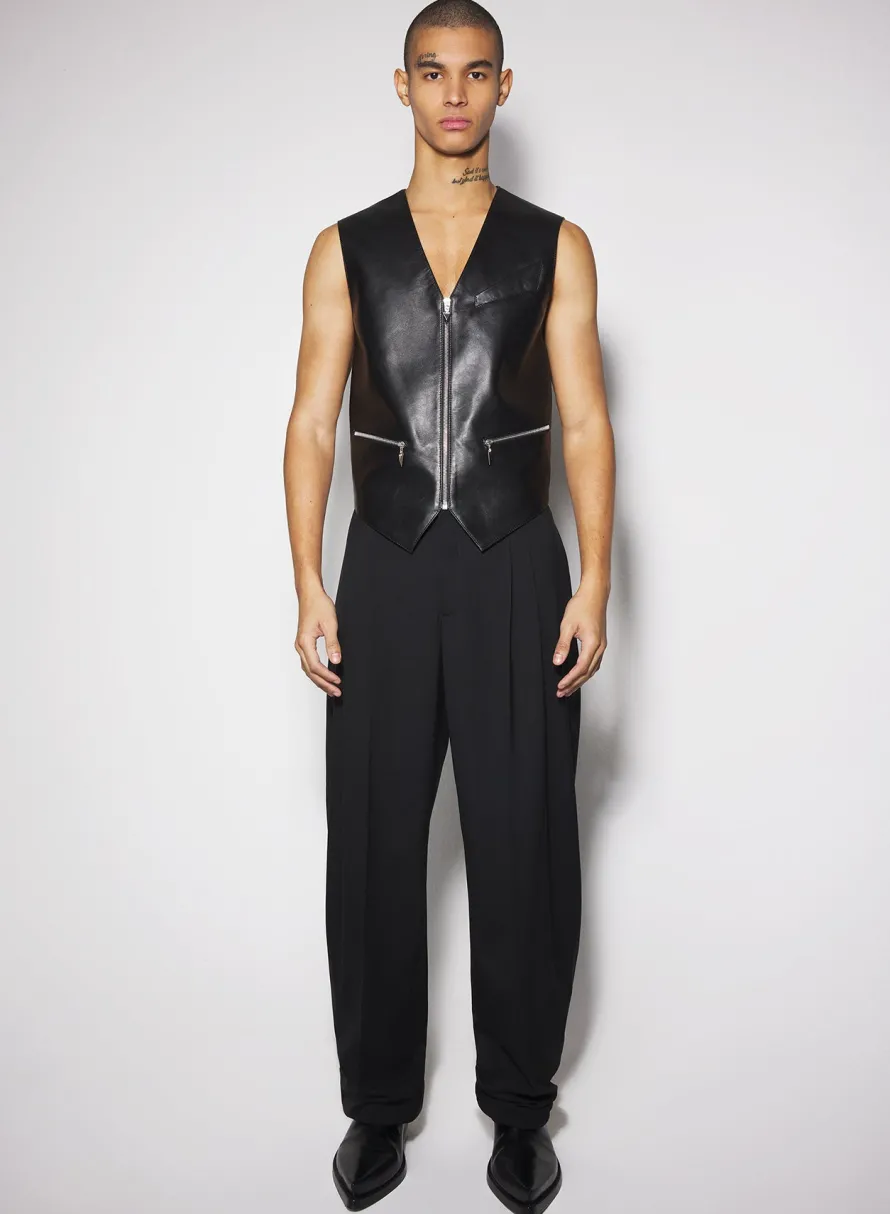 Women MUGLER black pleated wide leg trousers