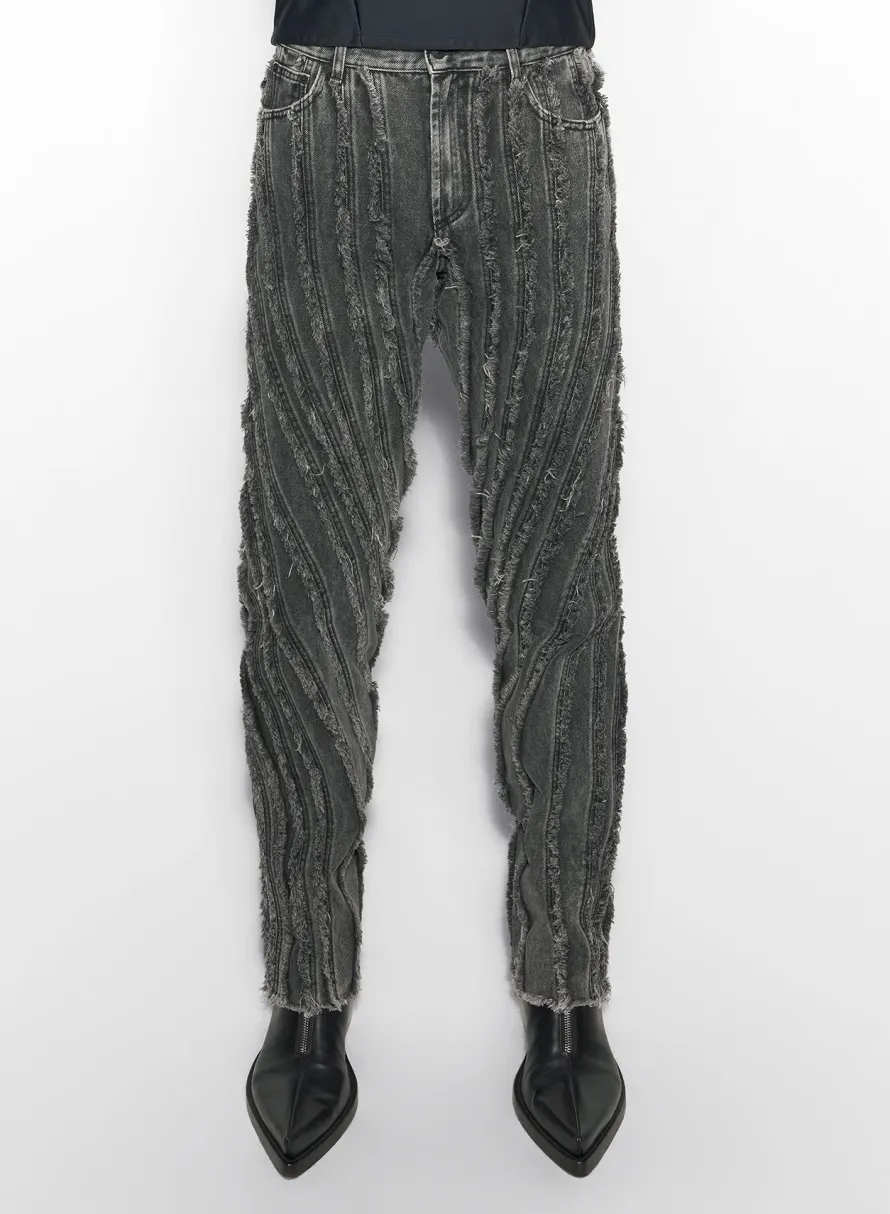 Women MUGLER black raw edge spiral baggy jeans