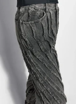 Women MUGLER black raw edge spiral baggy jeans