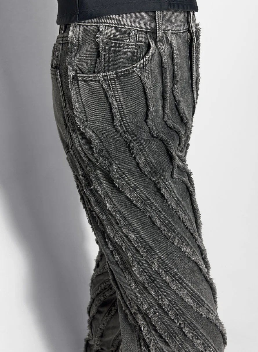 Women MUGLER black raw edge spiral baggy jeans
