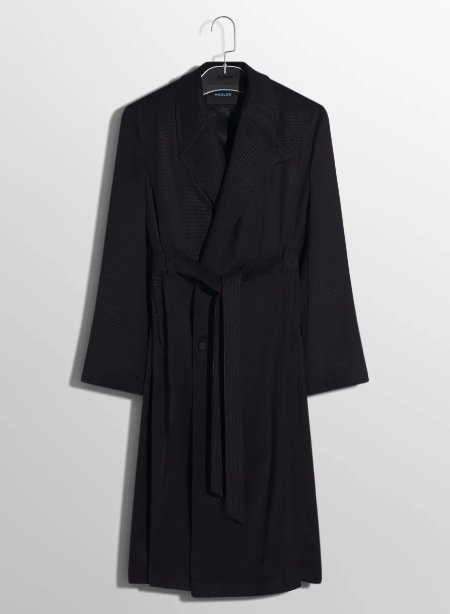 Women MUGLER black ribbed belted coat