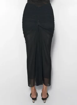 Women MUGLER black ruched mesh skirt