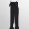 Women MUGLER black satin cummerbund flare wool trousers