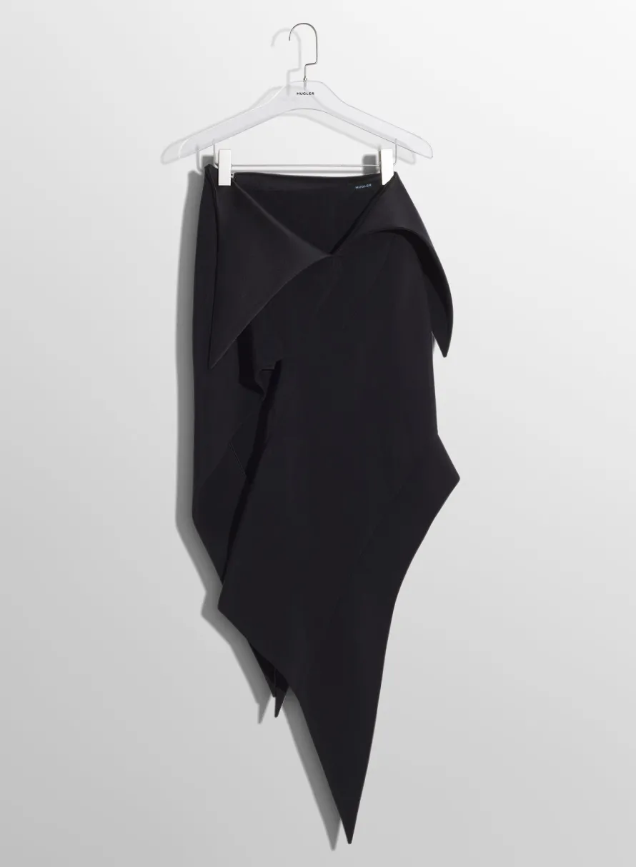 Women MUGLER black satin cummerbund wool skirt
