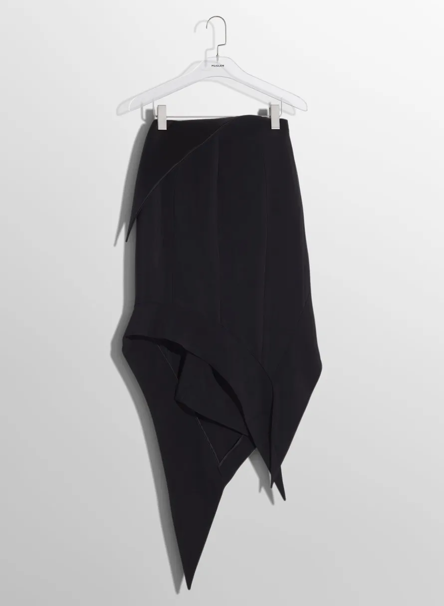 Women MUGLER black satin cummerbund wool skirt