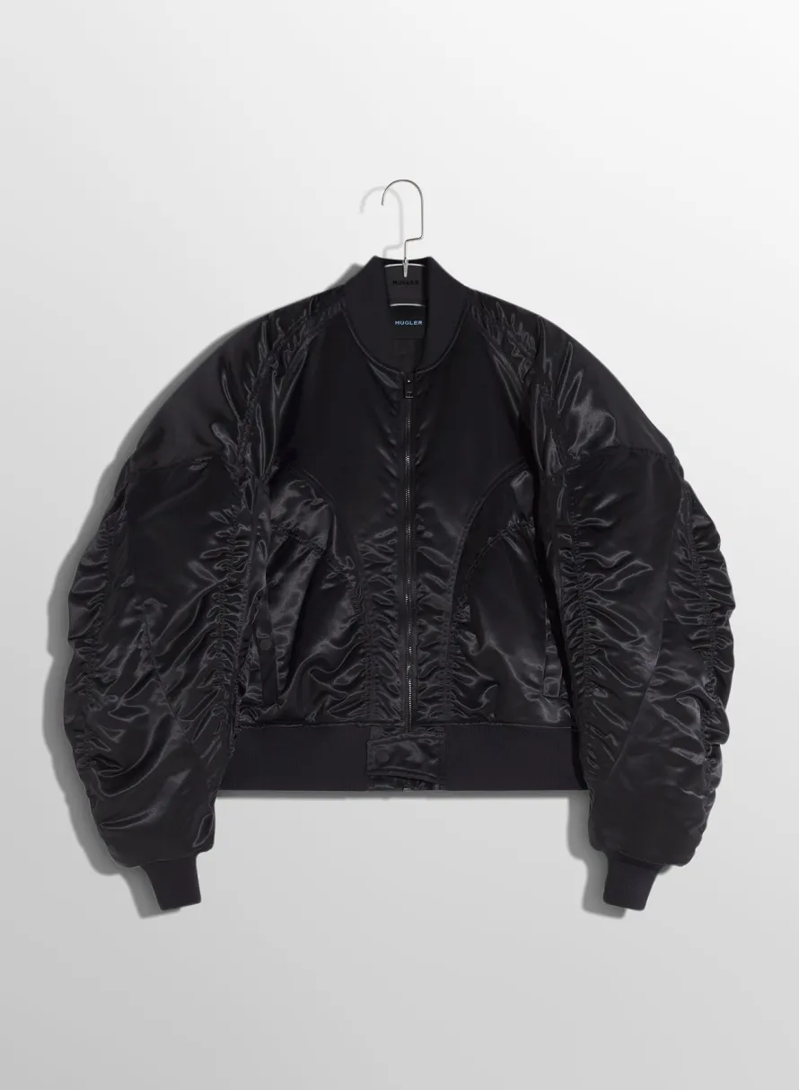 Women MUGLER black satiny bomber jacket