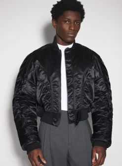 Women MUGLER black satiny bomber jacket