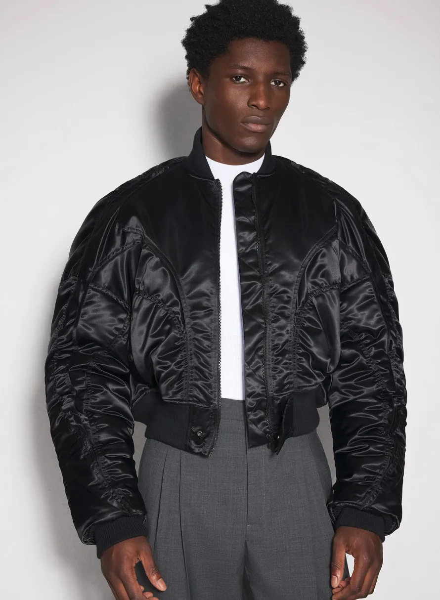 Women MUGLER black satiny bomber jacket