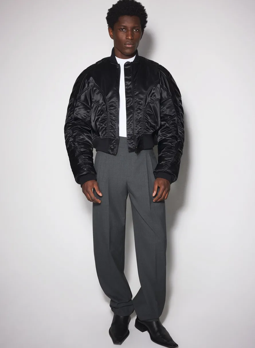 Women MUGLER black satiny bomber jacket