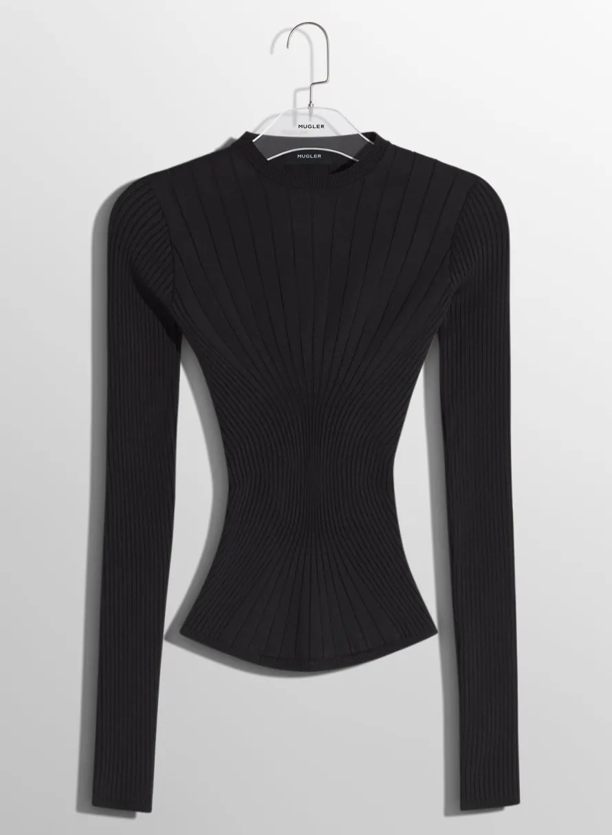 Women MUGLER black sculpting knit top