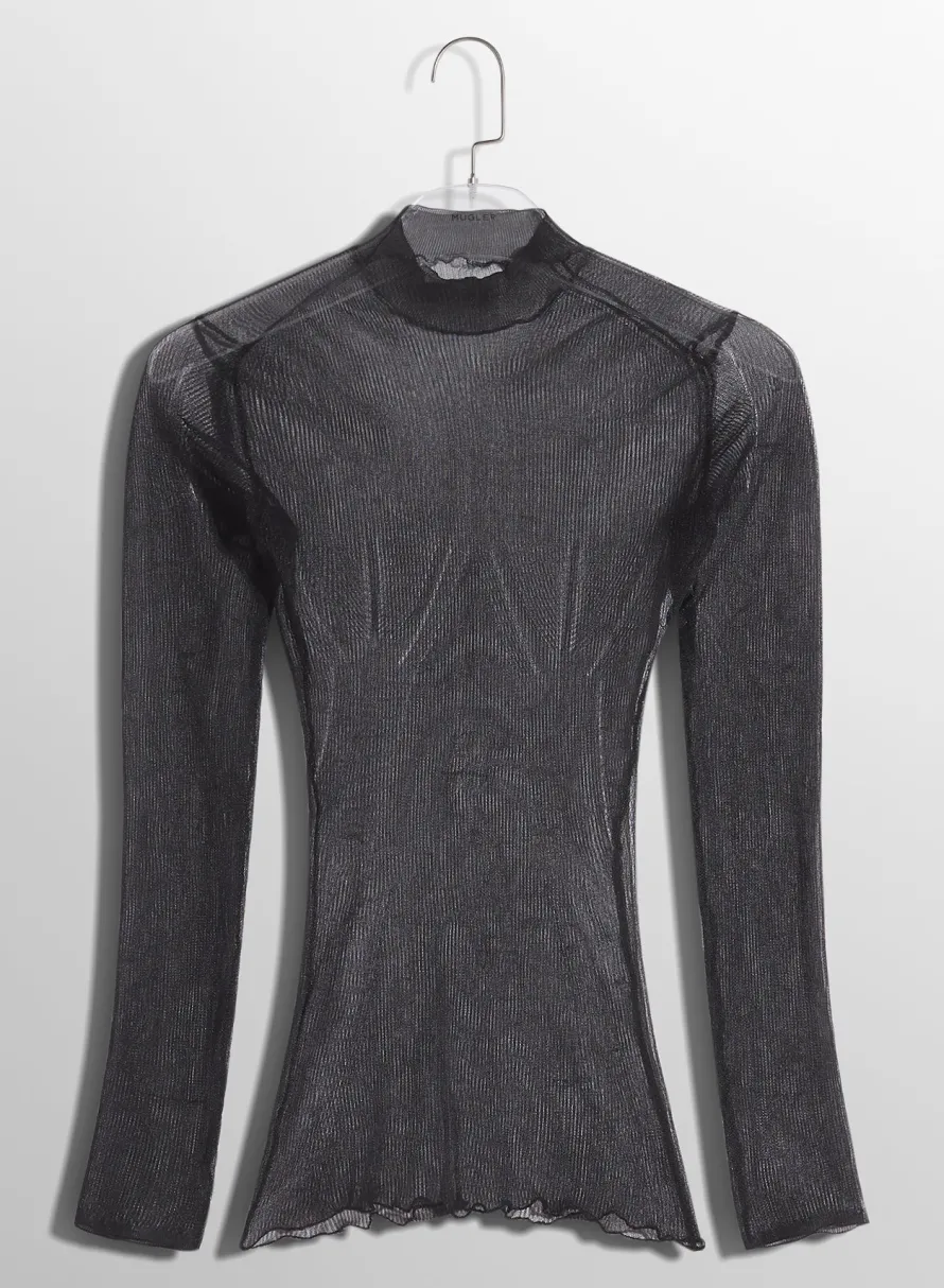 Women MUGLER black sculpting sheer knit top