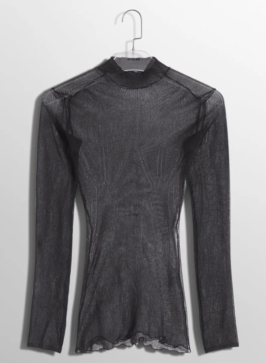Women MUGLER black sculpting sheer knit top
