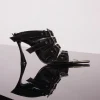 MUGLER black shiny leather buckled fang 95 sandals