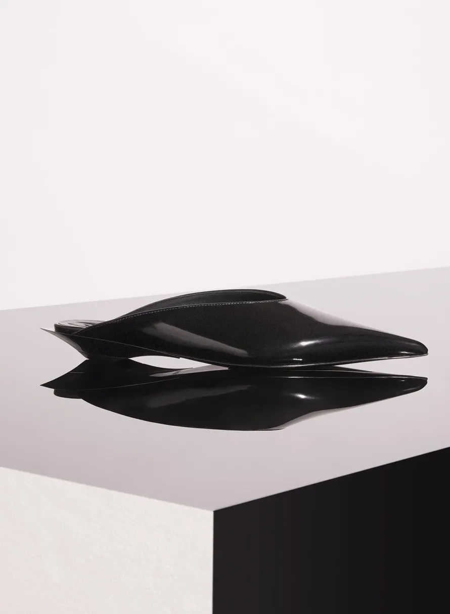 MUGLER black shiny leather fang flat mules