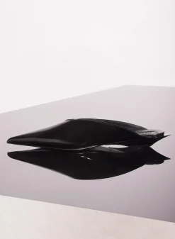MUGLER black shiny leather fang flat mules