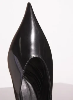 MUGLER black shiny leather fang flat mules