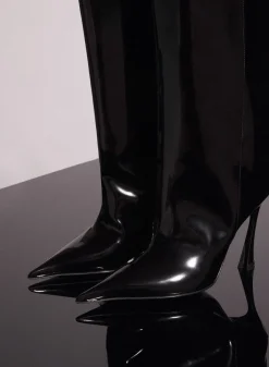 MUGLER black shiny leather fang 95 boots