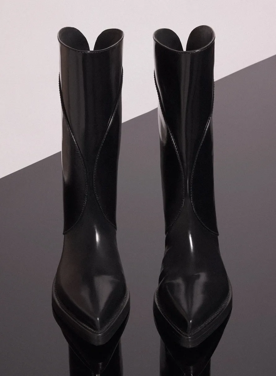 MUGLER black shiny leather santiag boots