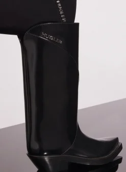 MUGLER black shiny leather santiag boots
