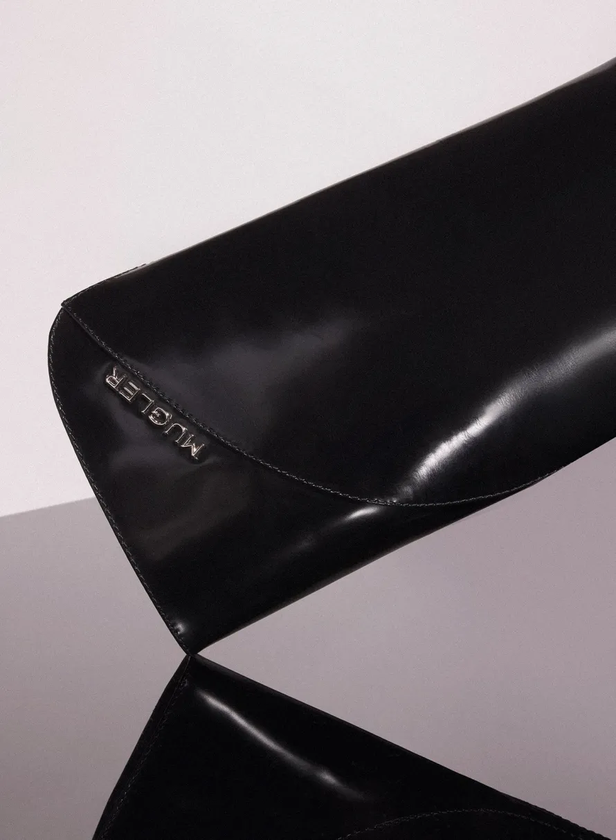MUGLER black shiny leather santiag boots