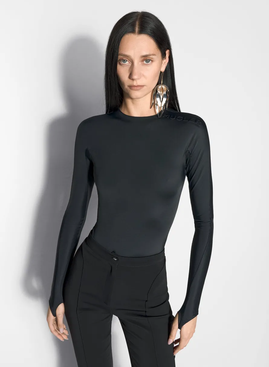 Women MUGLER black shoulder logo bodysuit