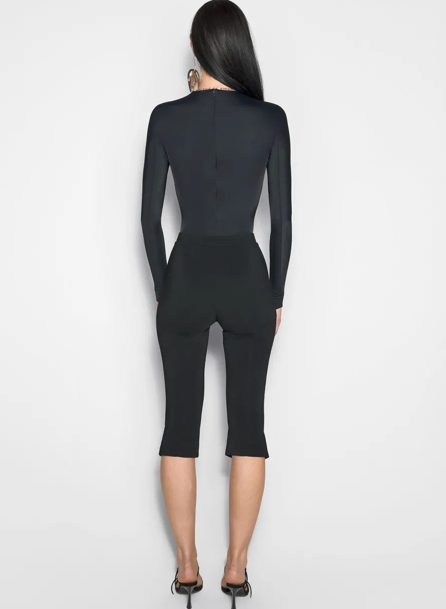 Women MUGLER black shoulder logo bodysuit