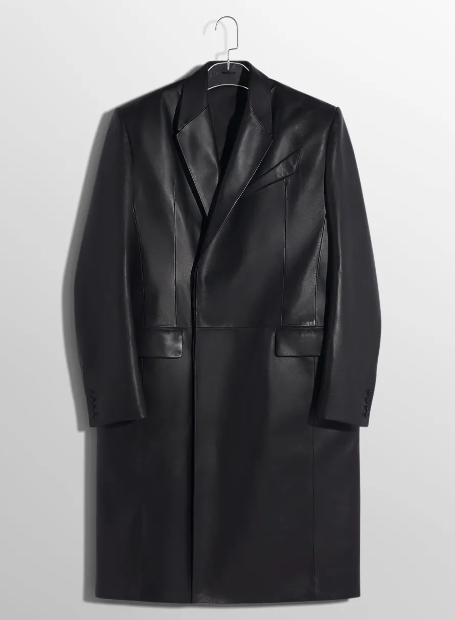 Women MUGLER black single-breasted leather coat