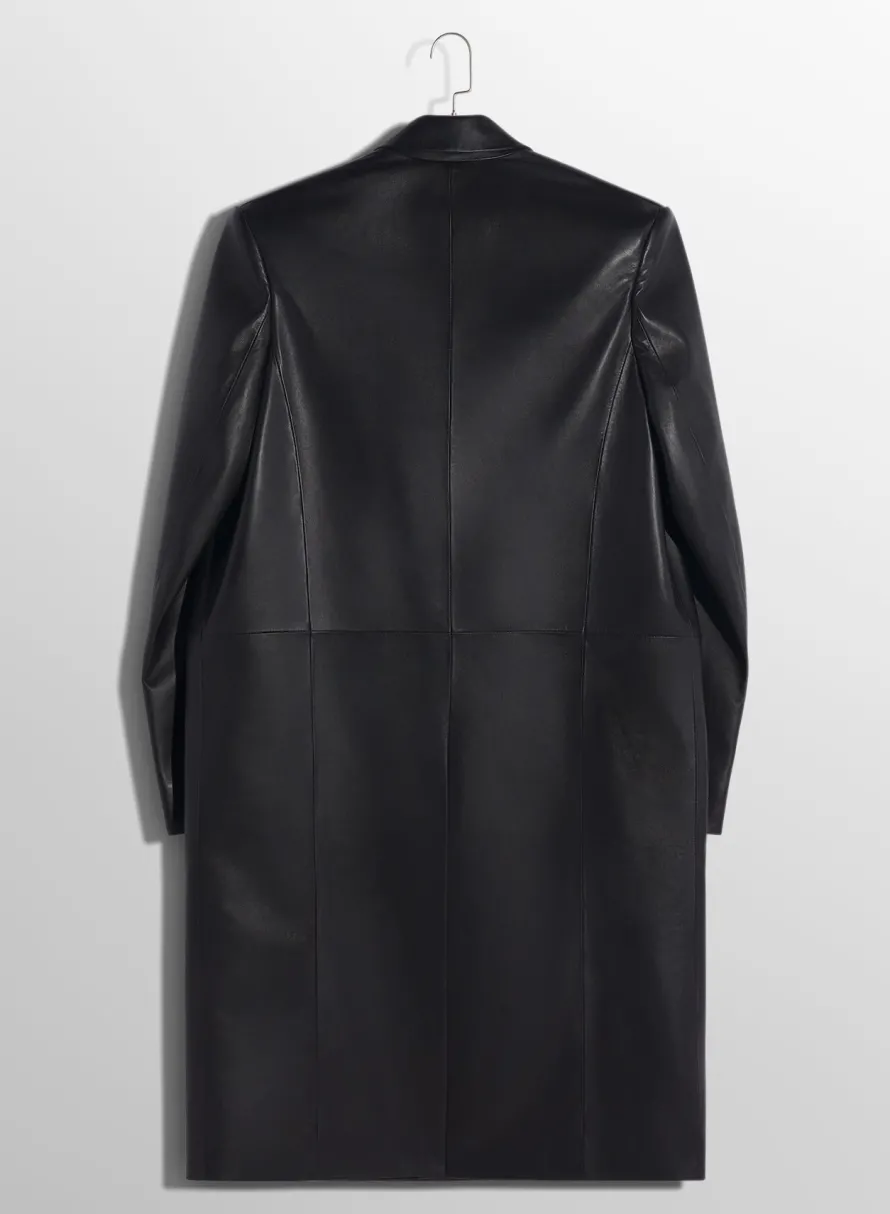 Women MUGLER black single-breasted leather coat
