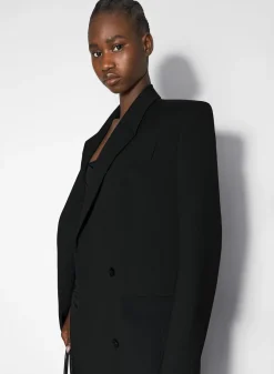 Women MUGLER black single-breasted wool coat