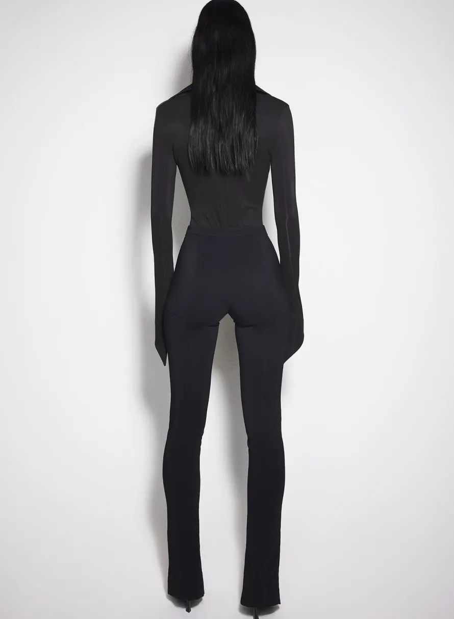 Women MUGLER black spiky satin collar bodysuit