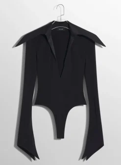 Women MUGLER black spiky satin collar bodysuit
